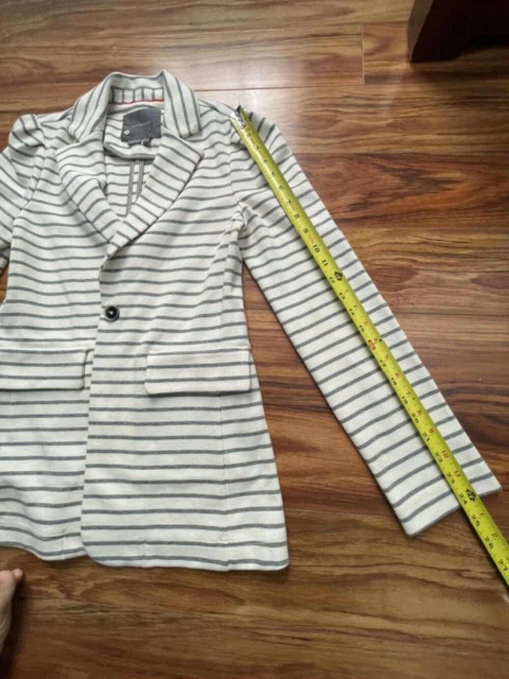 Anthropologie Women's Francoise Striped Knit Blazer, Black White, Size XS - Picture 4 of 7